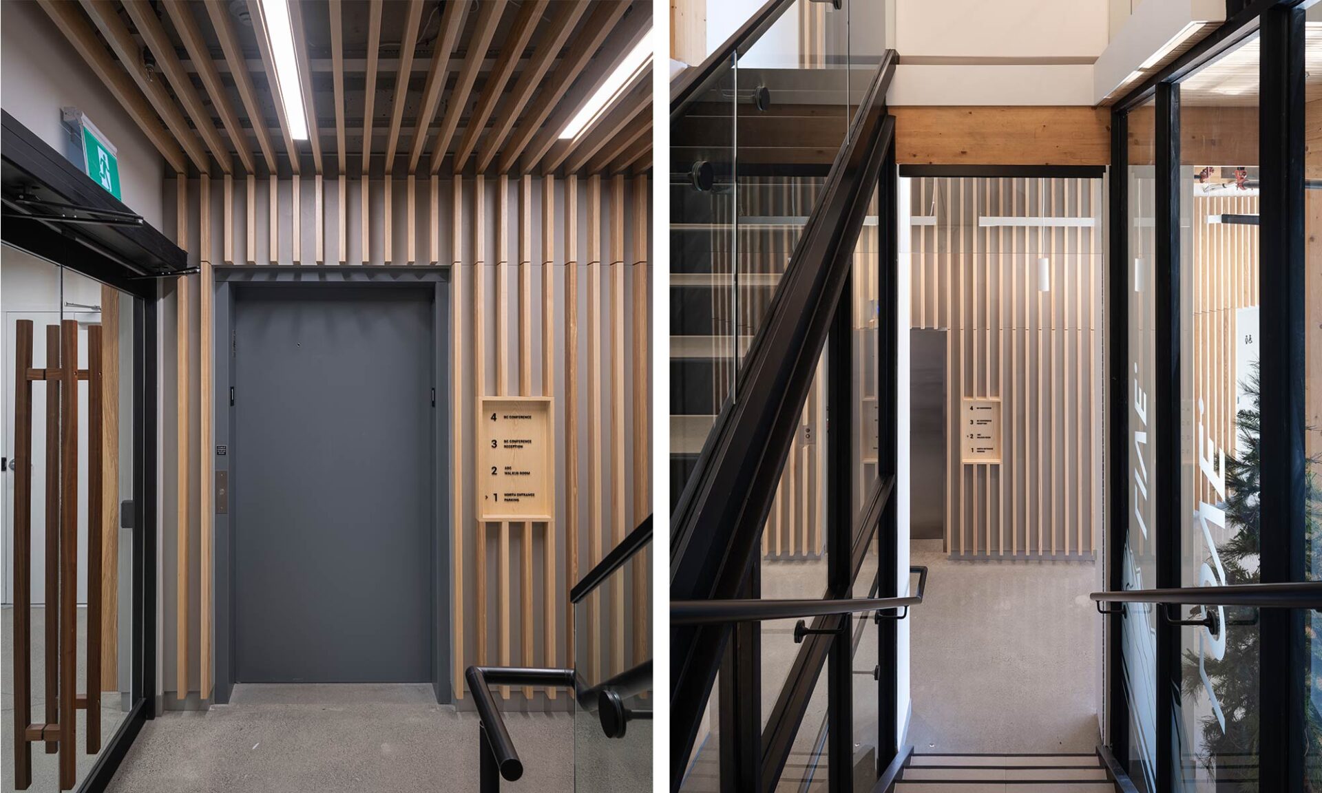 Office hallway with regressed Axis Sculpt fixtures creating glare-free illumination and clean ceiling plane.