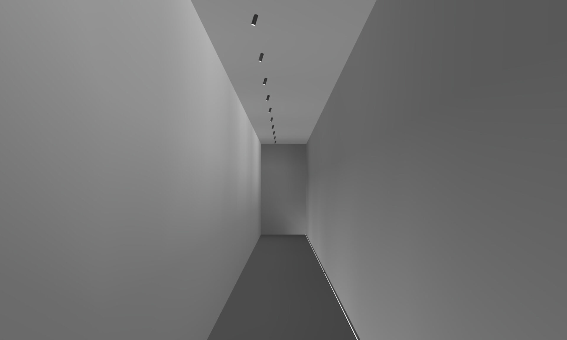 Render with wall washing on one side and in-ground uplighting on the other for an intentionally asymmetrical look.